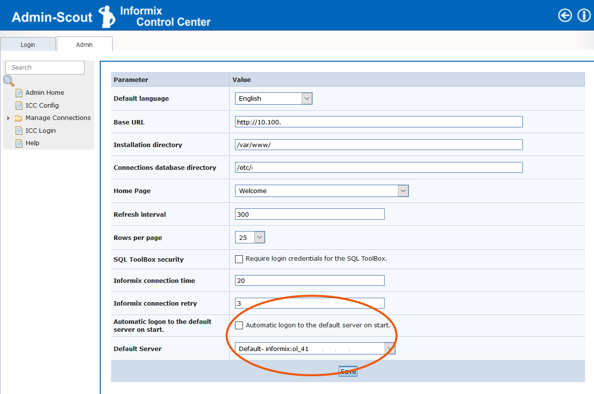 Informix Administration - Admin-Scout autologon