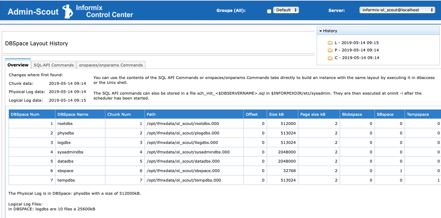 Admin-Scout DBSpaces History overview