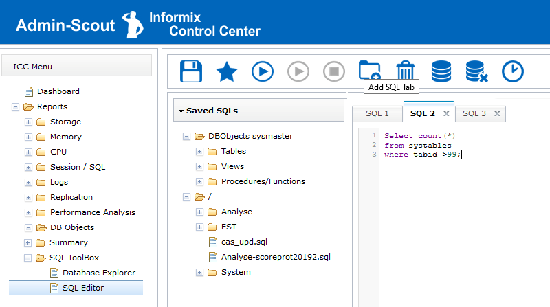 Admin-Scout for Informix - Multitab SQL Editor