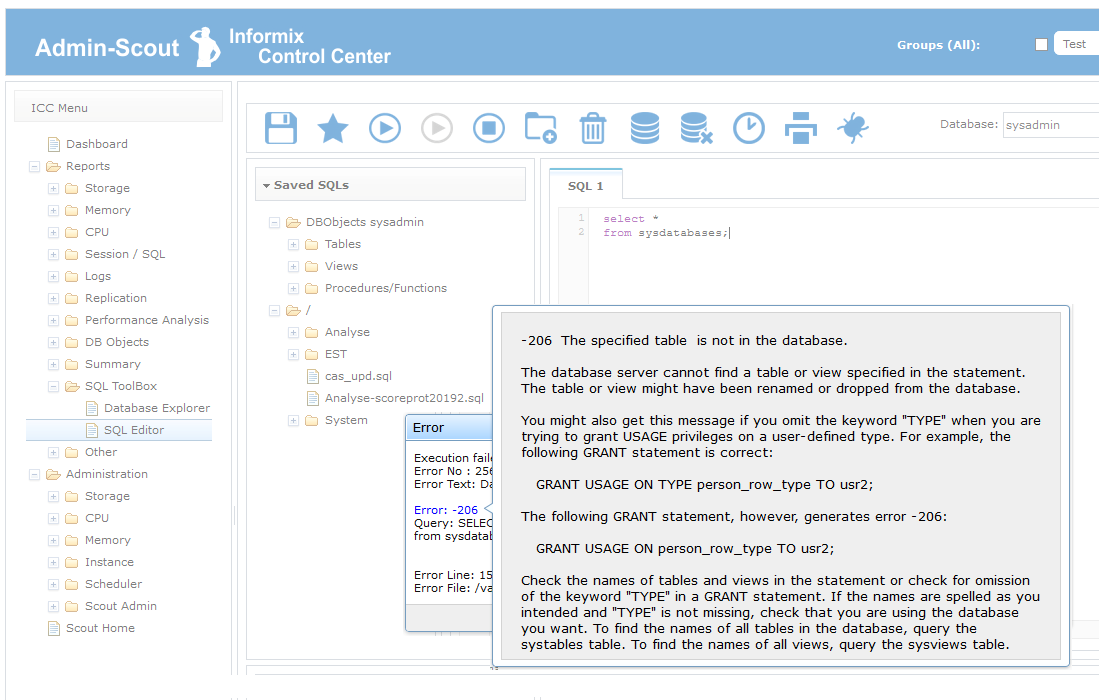 Admin-Scout for Informix - Informix error numbers