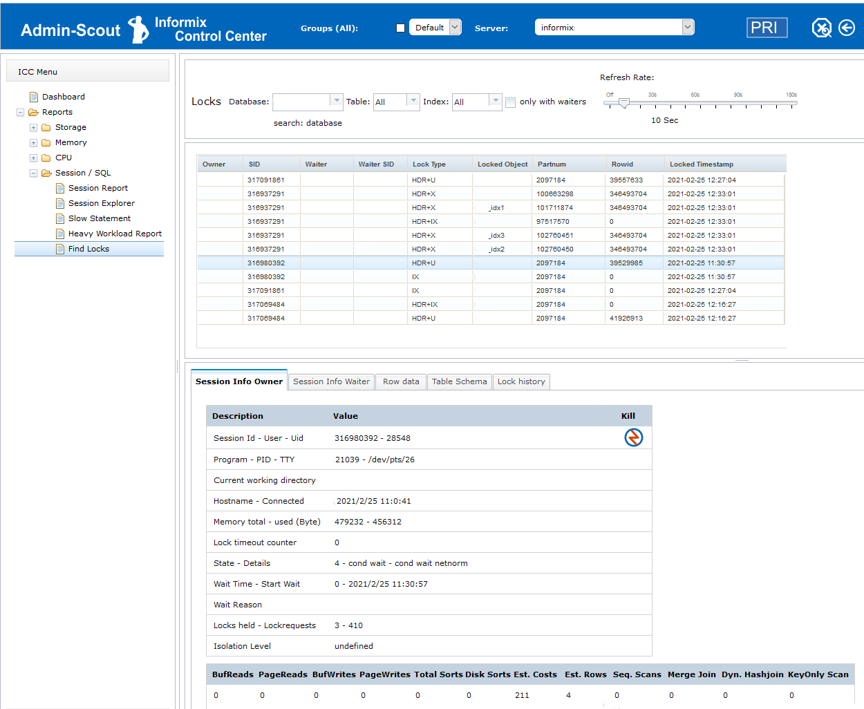 Admin-Scout for Informix - Find Locks