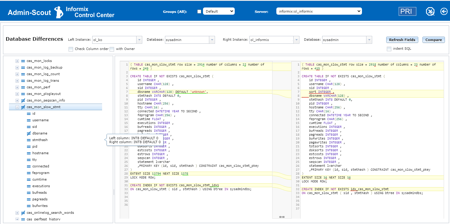 Admin-Scout for Informix - Admin-Scout for Informix - Database Compare 2