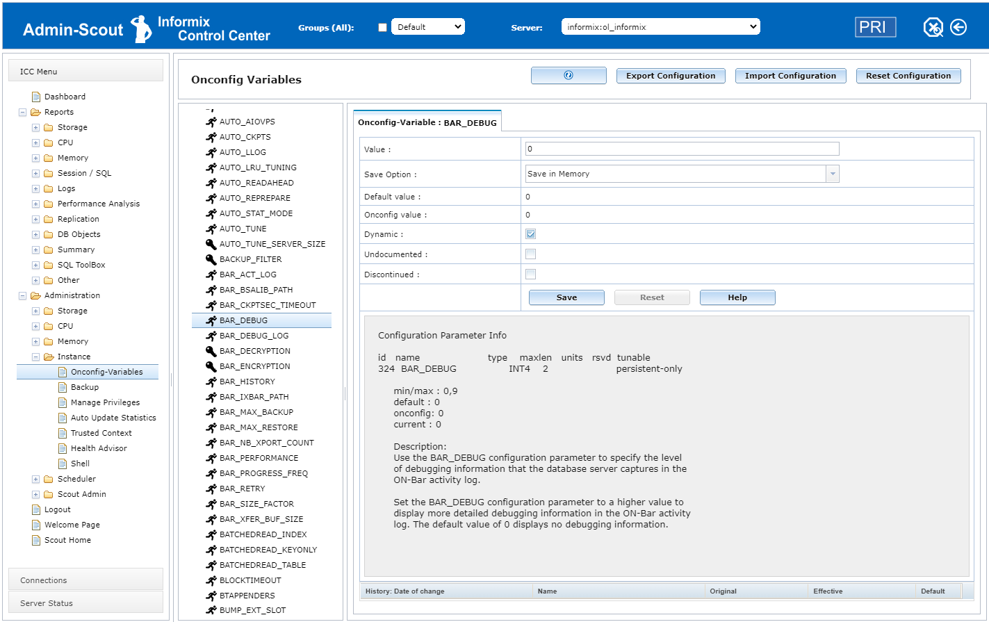 Admin-Scout for Informix - ONCONFIG Explorer