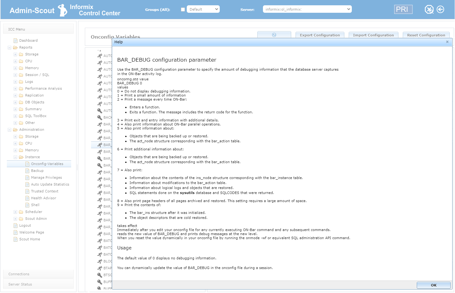 Admin-Scout for Informix - ONCONFIG Explorer Help