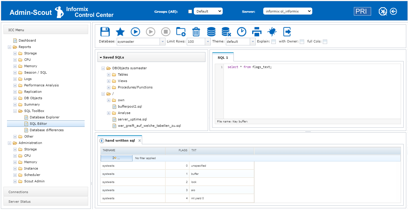 Admin-Scout for Informix - SQL-Editor