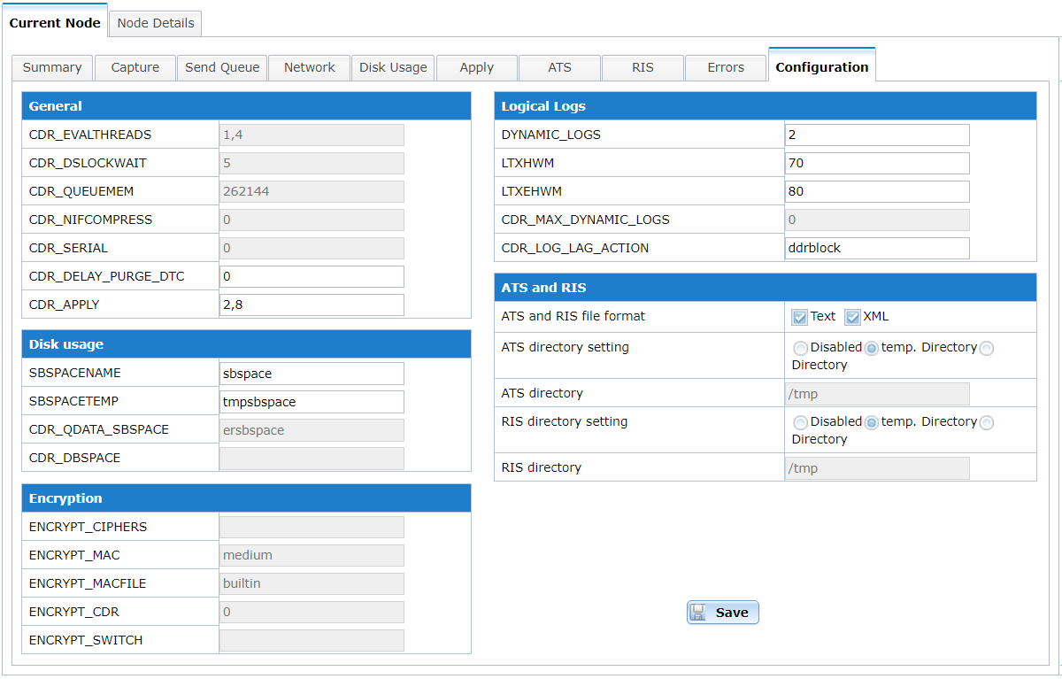 Informix Enterprise Replication - Current Node - Configuration