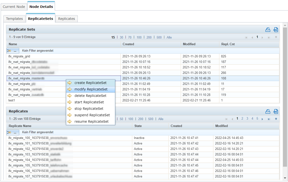 Informix Enterprise Replication - Node Details - Replicate Sets