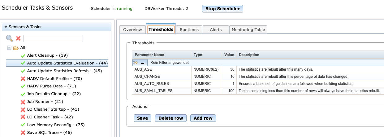 Informix 14.10 Administration Scheduler Modul Tab Thresholds