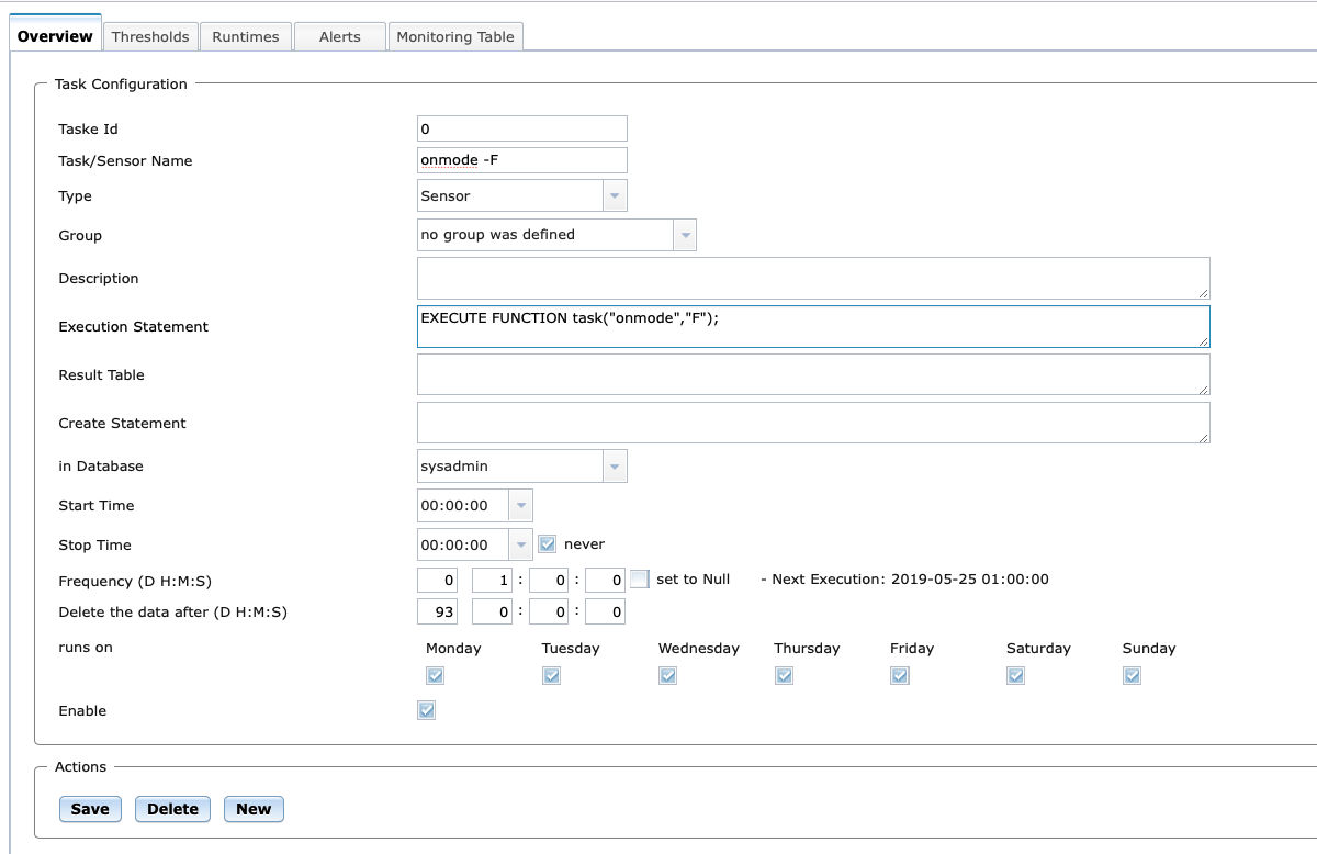 Informix 14.10 Administration Scheduler Modul New Tasks